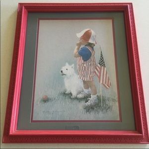 VTG 80s Americana Signed Patriotic Litho Art Print
